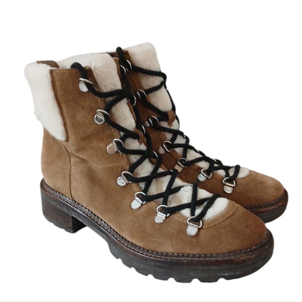 Marc Fischer Capell Boots Suede and Sherpa Combat Hiking Boots size 8